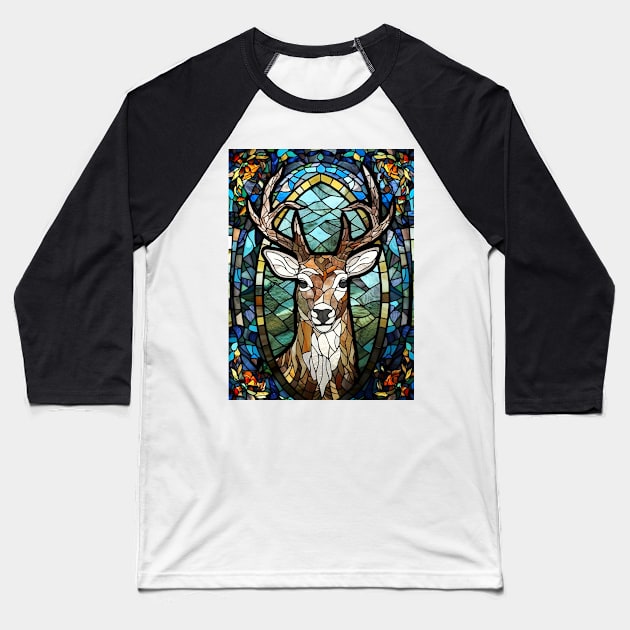 Glass stag face Baseball T-Shirt by Jeff NZ